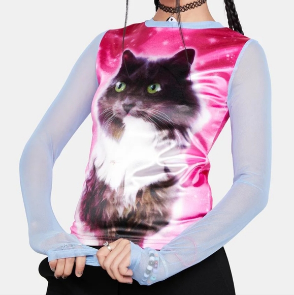 dELiA*s Homeward Bound Graphic Long Sleeve with Sheer Mesh Sleeves - Size: L - Picture 3 of 11